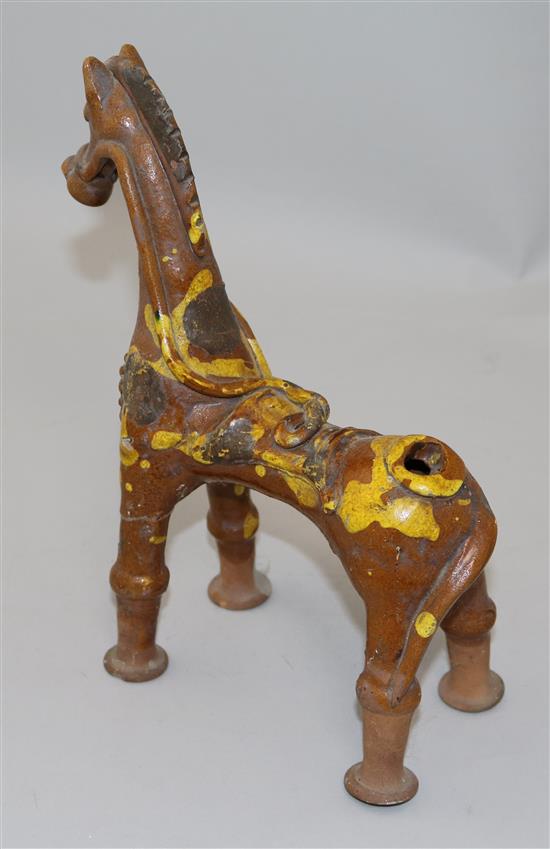 A Cannakale pottery horse vessel, 19th century, 24cm, repairs